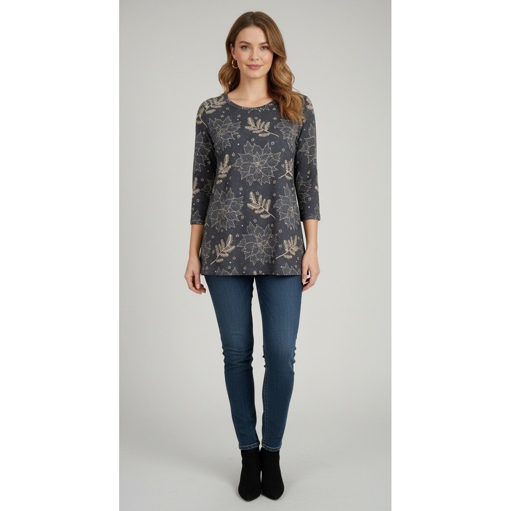 NANU Women Tunic Top Women's Size 1X 3/4 Sleeve Pullover Holiday Stretch‎ Boho